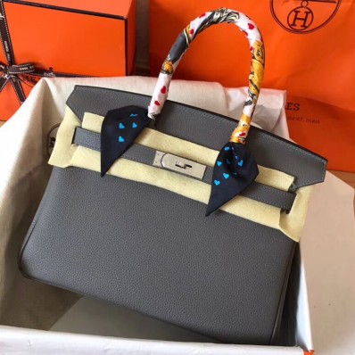 AAA Hermes Birkin 30 Handmade Bag In Ardoise Clemence Leather HD32JH19