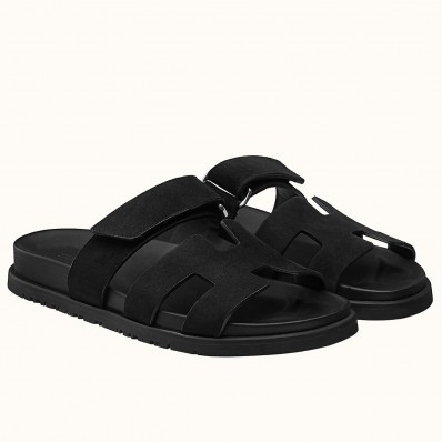 AAA Hermes Women's Chypre Sandals In Black Suede Calfskin HD2078JH19