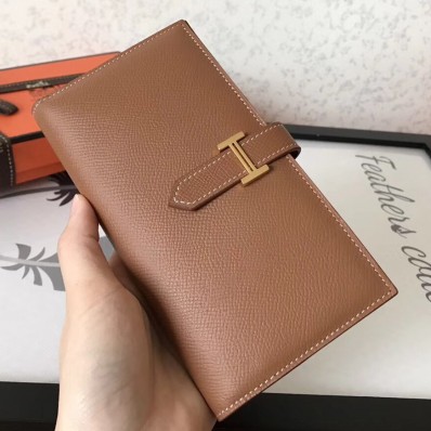 AAAAA Copy Hermes Brown Epsom Bearn Gusset Wallet HD389xz13