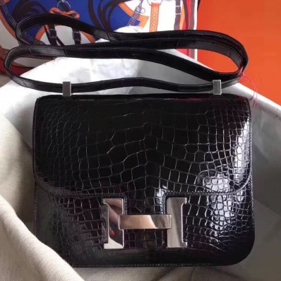 AAAAA Hermes Constance 24 Handmade Bag In Black Niloticus Crocodile HD528aM93