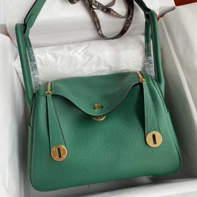AAAAA Imitation Hermes Lindy 30 Handmade Bag In Malachite Clemence Leather HD1436Yv18