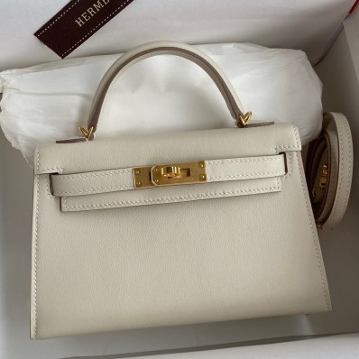 Imitation Hermes Kelly Mini II Sellier Handmade Bag In Craie Swift Calfskin HD1112QQ72