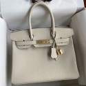AAA Replica Hermes Birkin 30 Retourne Handmade Bag In Craie Clemence Leather HD174Oy84