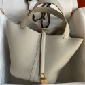 AAA Replica Hermes Picotin Lock 22 Handmade Bag in Pearl Grey Clemence Leather HD1879Oy84