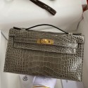 AAAAA Hermes Kelly Pochette Handmade Bag In Taupe Shiny Alligator Leather HD1210aM93