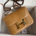 AAAAA Knockoff Hermes Constance 24 Handmade Bag In Beige Shiny Alligator Leather HD500gk48