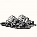 Fake Hermes Thalassa Sandals In Silver Metallic Calfskin HD2007zR45