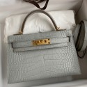 Fashion Hermes Kelly Mini II Sellier Handmade Bag In Pearl Grey Matte Alligator Leather HD1131Za62