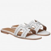 AAAAA Copy Hermes Oran Studs Sandals In White Leather HD1753xz13