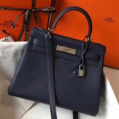 Best Quality Hermes Kelly 32cm Bag In Dark Blue Clemence Leather PHW HD964Zm92