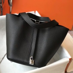 AAA 1:1 Hermes Picotin Lock 18 Bag In Black Clemence Leather HD1797Zg39