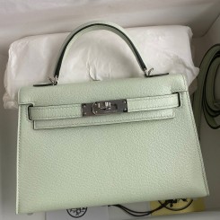 AAA Hermes Kelly Mini II Sellier Handmade Bag In Vert Fizz Chevre Mysore Leather HD1150KV93