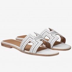 AAAAA Copy Hermes Oran Studs Sandals In White Leather HD1753xz13