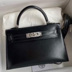 AAAAA Imitation Hermes Kelly Mini II Sellier Handmade Bag In Black Box Calfskin HD1095Yv18