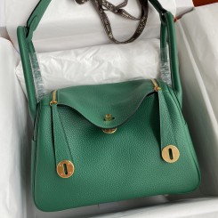 AAAAA Imitation Hermes Lindy 30 Handmade Bag In Malachite Clemence Leather HD1436Yv18