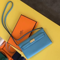 Copy Hermes Kelly Classique To Go Wallet In Blue Du Nord Epsom Calfskin HD999fh25