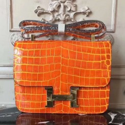 Hermes Orange Constance MM 24cm Crocodile Bag HD1761PC54