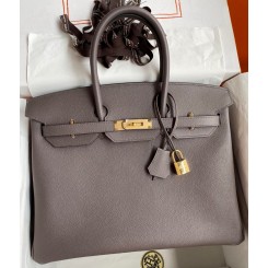 Knockoff Hermes Birkin 35 Retourne Handmade Bag In Etain Epsom Calfskin HD238FI62