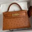 AAA 1:1 Hermes Kelly Mini II Sellier Handmade Bag In Gold Ostrich Leather HD1115Zg39