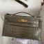 AAAAA Hermes Kelly Pochette Handmade Bag In Taupe Shiny Alligator Leather HD1210aM93