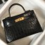 Hermes Kelly Mini II Bag In Black Embossed Crocodile Leather HD1049vX33