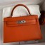 Replica Hermes Kelly Mini II Sellier Handmade Bag In Orange Chevre Mysore Leather HD1130Os19