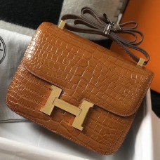 AAA Hermes Constance 24cm Bag In Brown Embossed Crocodile HD518Wl50