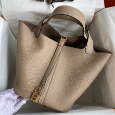 AAA Hermes Picotin Lock 22 Handmade Bag in Tourterelle Clemence Leather HD1882Wl50