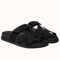 AAA Hermes Women's Chypre Sandals In Black Suede Calfskin HD2078JH19