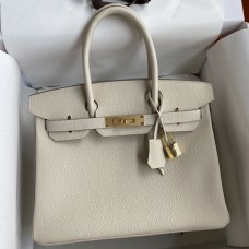 AAA Replica Hermes Birkin 30 Retourne Handmade Bag In Craie Clemence Leather HD174Oy84